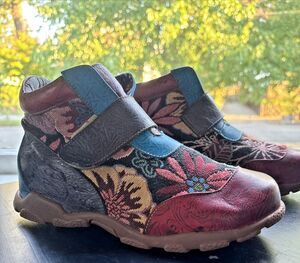 Socofy Tapestry Ankle Boots, Red & Teal Women's EU 41, Fall Wearable Art Boho